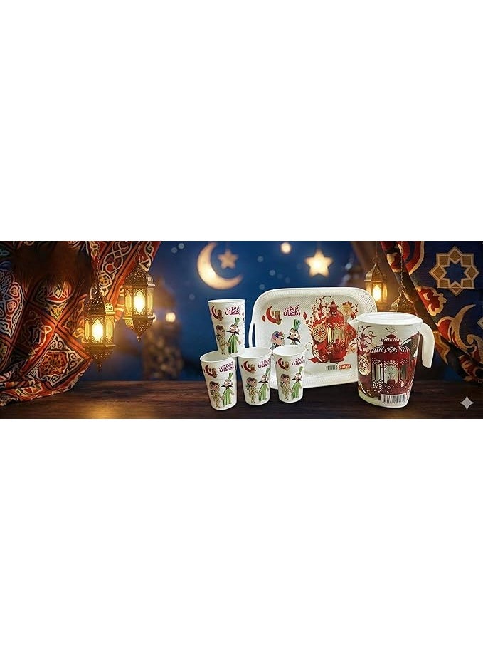Ramadan serving set (plastic) consisting of a 2-liter jug, 4 cups, and a serving tray – suitable for everyday use with Ramadan drinks. - Image 2